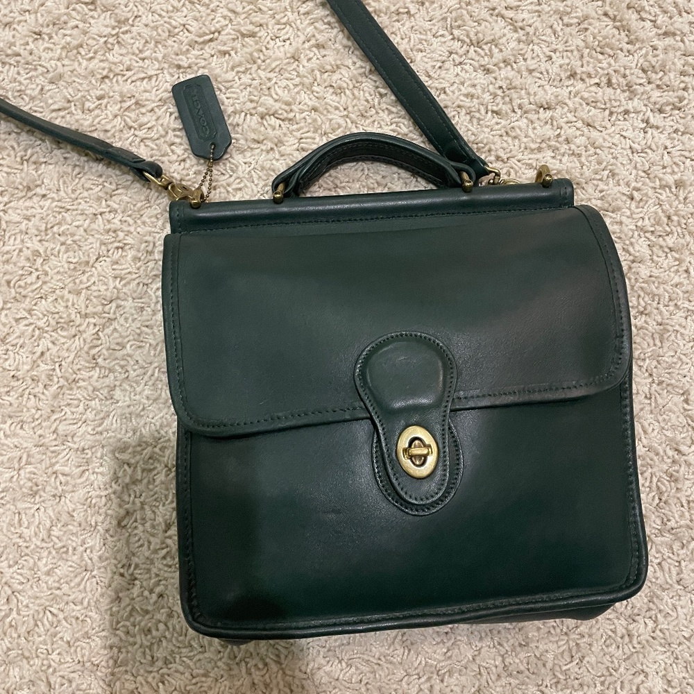 Gently Used Leather Dark Green Coach Willis Bag Top Handle Satchel